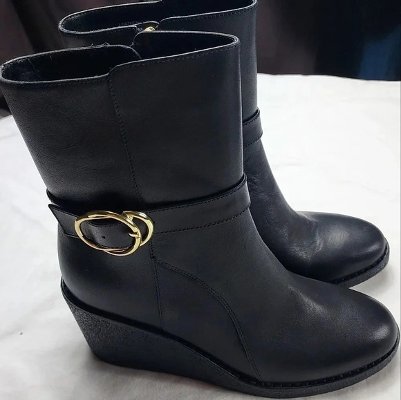 Talbots Rowan Wedge Bootie Leather Size 7M Black Ankle Boot - Picture 9 of 14